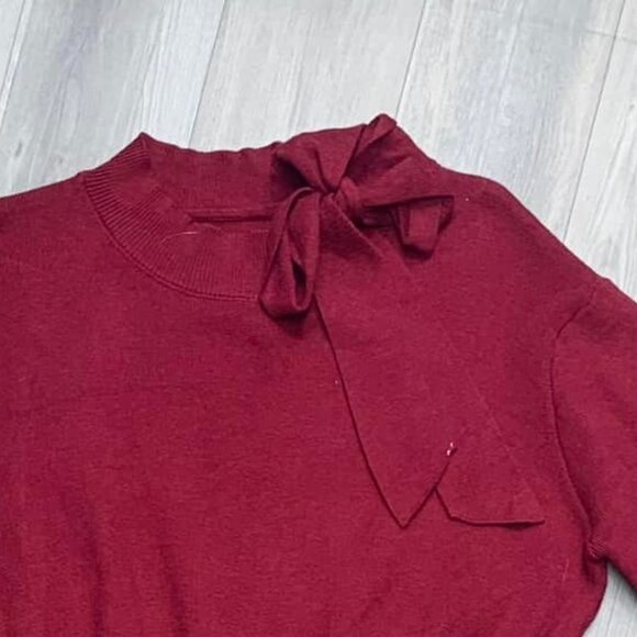 Short Flared Dress with Long Sleeves, Waist Cinching, and Bow Detail at the Neck - Picture 4 of 5